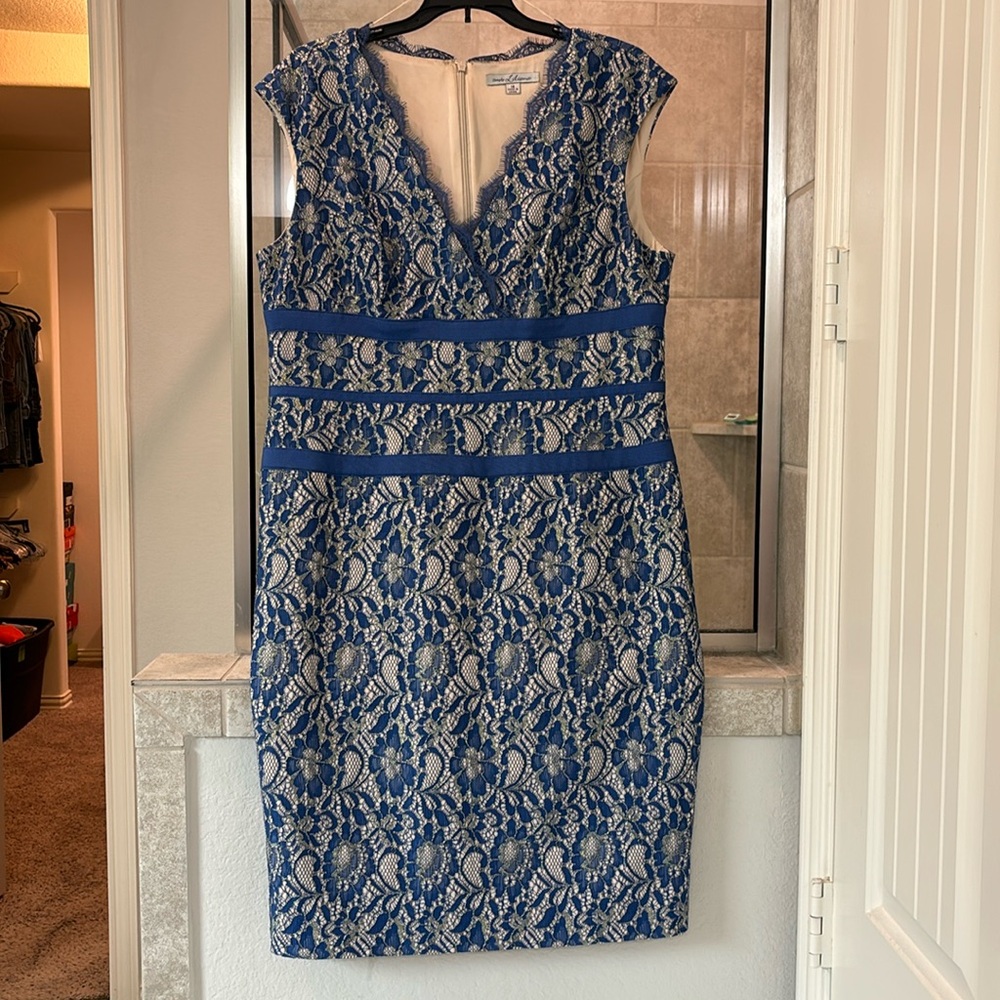 Formal blue and gold lace dress